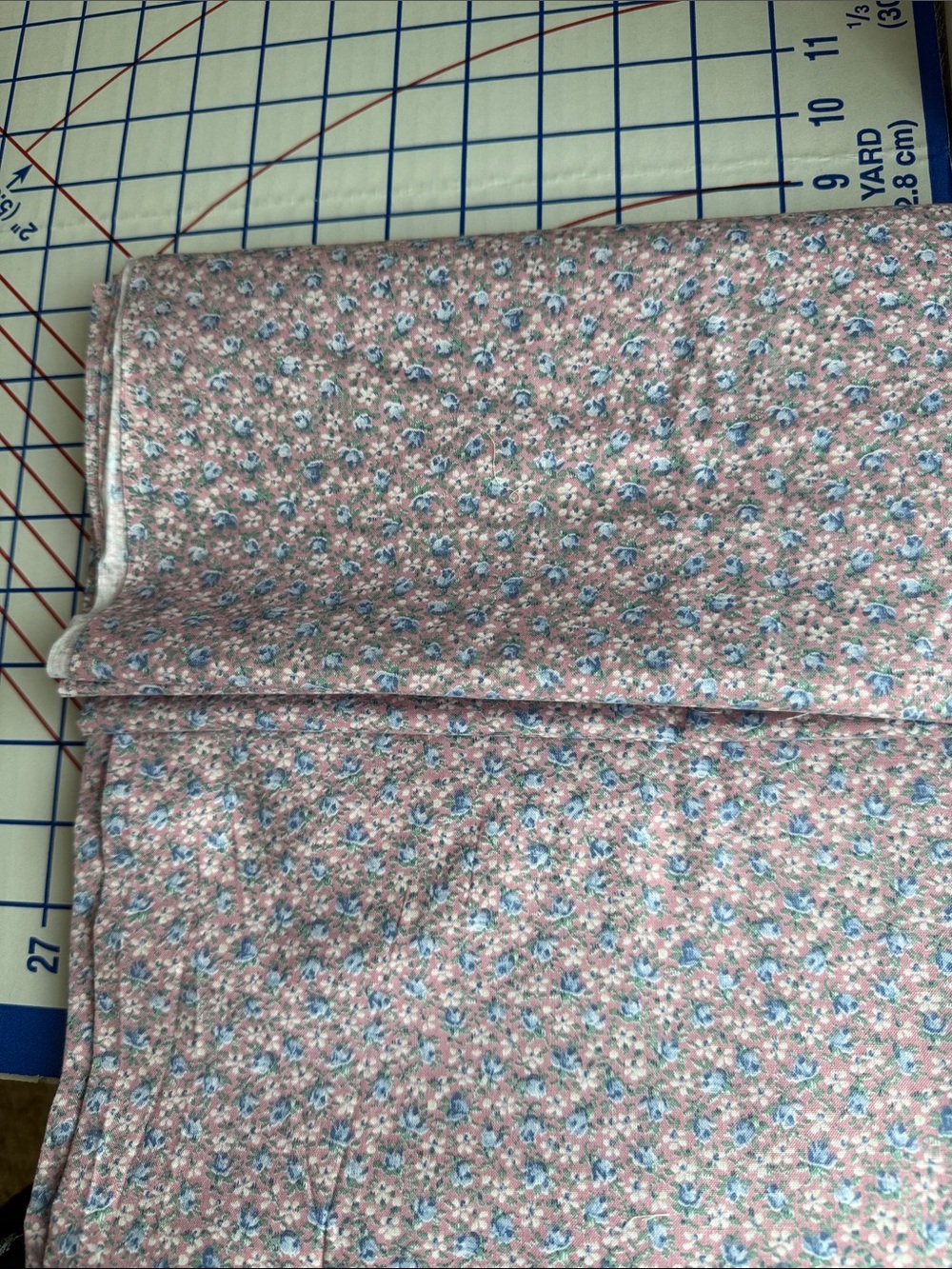 Vintage Ditsy Floral Cotton Fabric Dusty Rose Blue Flowers 2+ Yards x 44 - Picture 3 of 11